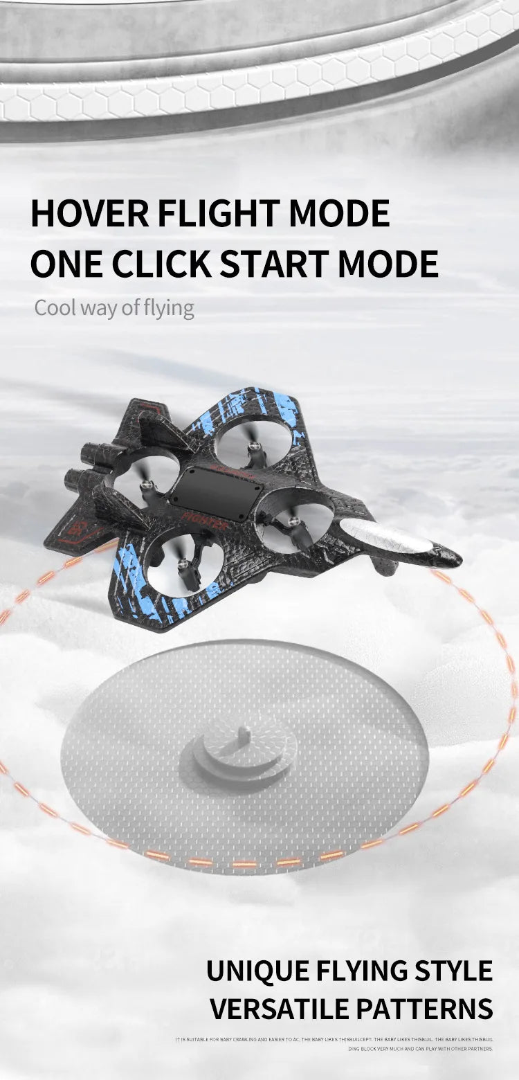 RC Fighter Drone with Lights, 2.4GHz Remote Control Foam Quadcopter in Red or Blue, Approx. 10-Minute Flight Time for Aviation Hobby Play