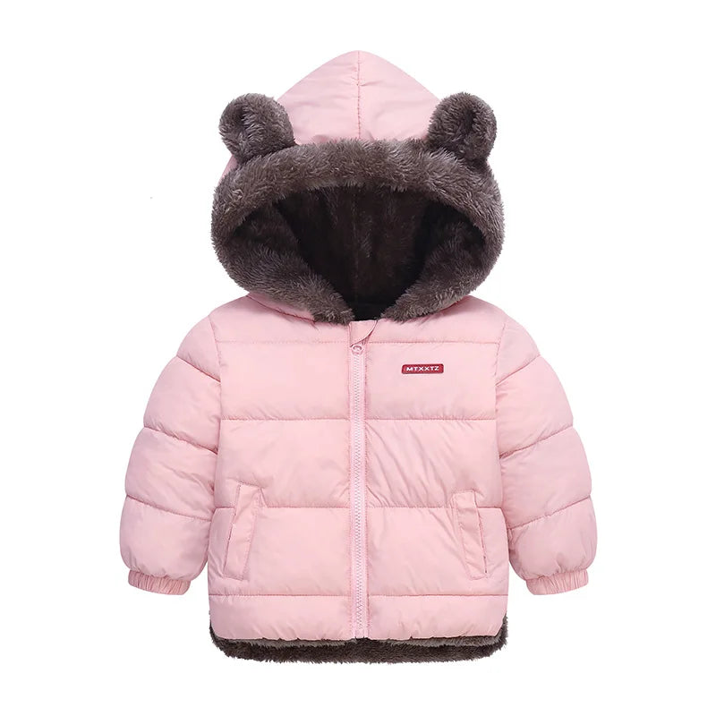 Toddler Winter Puffer Coat with Bear Ear Hood, Plush-Look Trim and Front Zipper, Padded Jacket for Boys and Girls Sizes 2T–6T