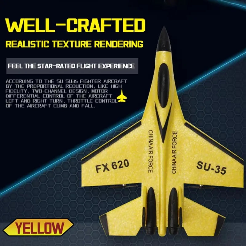 RC Airplane SU35 Fighter, Oike EPP Foam Plane with 2.4 GHz Control, Gyroscope and LED Lights for Outdoor Flying, One or Two Battery Options