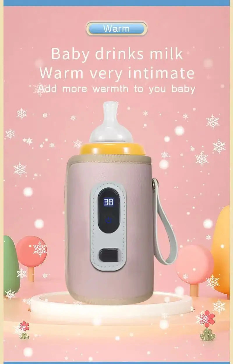 Baby Bottle Insulation Sleeve with LCD Display, Portable USB Milk Warming Cover with Carry Loop for Caregiver Use at Home and During Travel