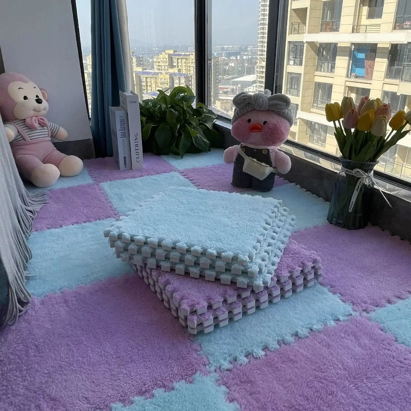 Interlocking Carpet Floor Tiles, Plush 30 cm EVA Foam Puzzle Squares with 1 cm Cushioning for Nursery Corners and Kids Indoor Playrooms