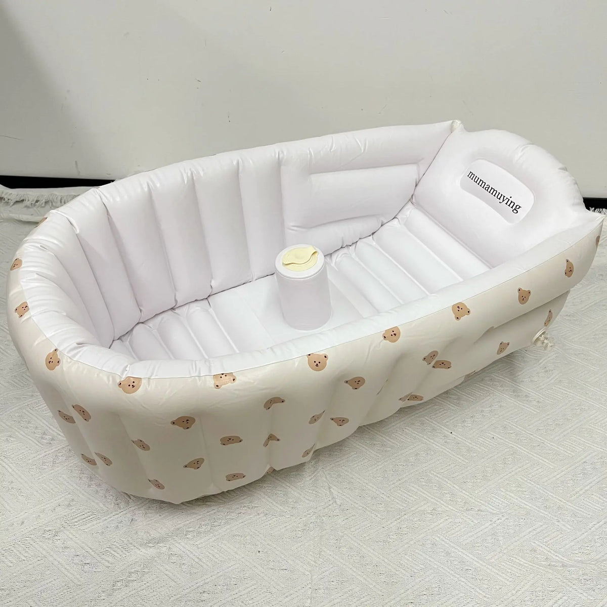 Portable Baby Bath Tub with Built-In Air Pump, Inflatable PVC Bathtub in Animal and Olive Prints for Home Bathing and Family Travel