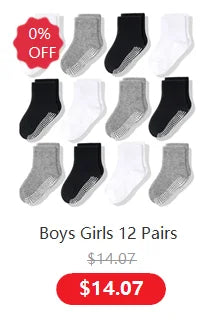 Cotton-Rich Baby Non-Slip Socks 12-Pair Pack, Crew Grip Socks with Ribbed Cuffs and Stretch Fit for Infant and Toddler Boys and Girls