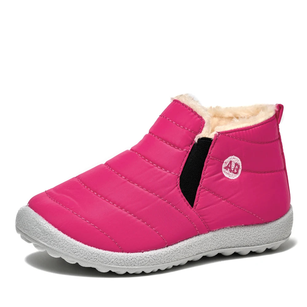 Kids Quilted Ankle Winter Boots with Plush Lining and Side Zippers, Blue Padded Cold-Weather Shoes with Rounded Toes, Sizes 26–35