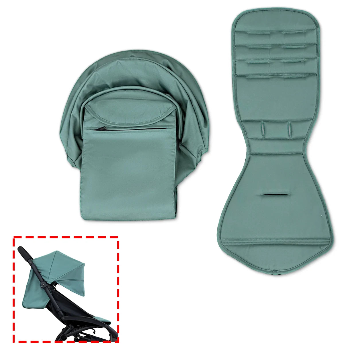 Stroller Canopy Cover and Padded Seat Set Compatible with Babyzen YOYO and YOYO2, 600D Replacement Fabric with Rear Zipper Pocket and Color Options
