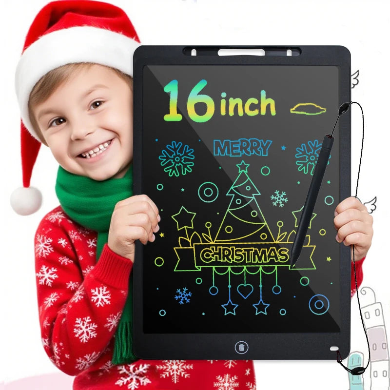 LCD Writing Tablet for Kids, 16-Inch Multicolor Erasable Drawing Board with Lock Switch, Stylus and Lanyard for Learning and Gifts