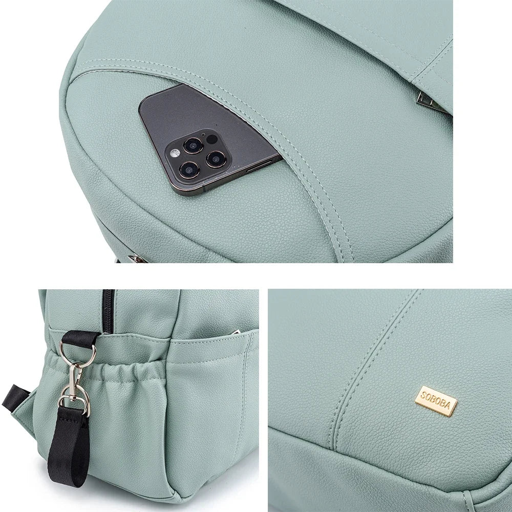PU Diaper Bag Backpack with Zippered Storage and Front Pockets, 34 x 14 x 32 cm Baby Essentials Organizer for Parents and Everyday Outings