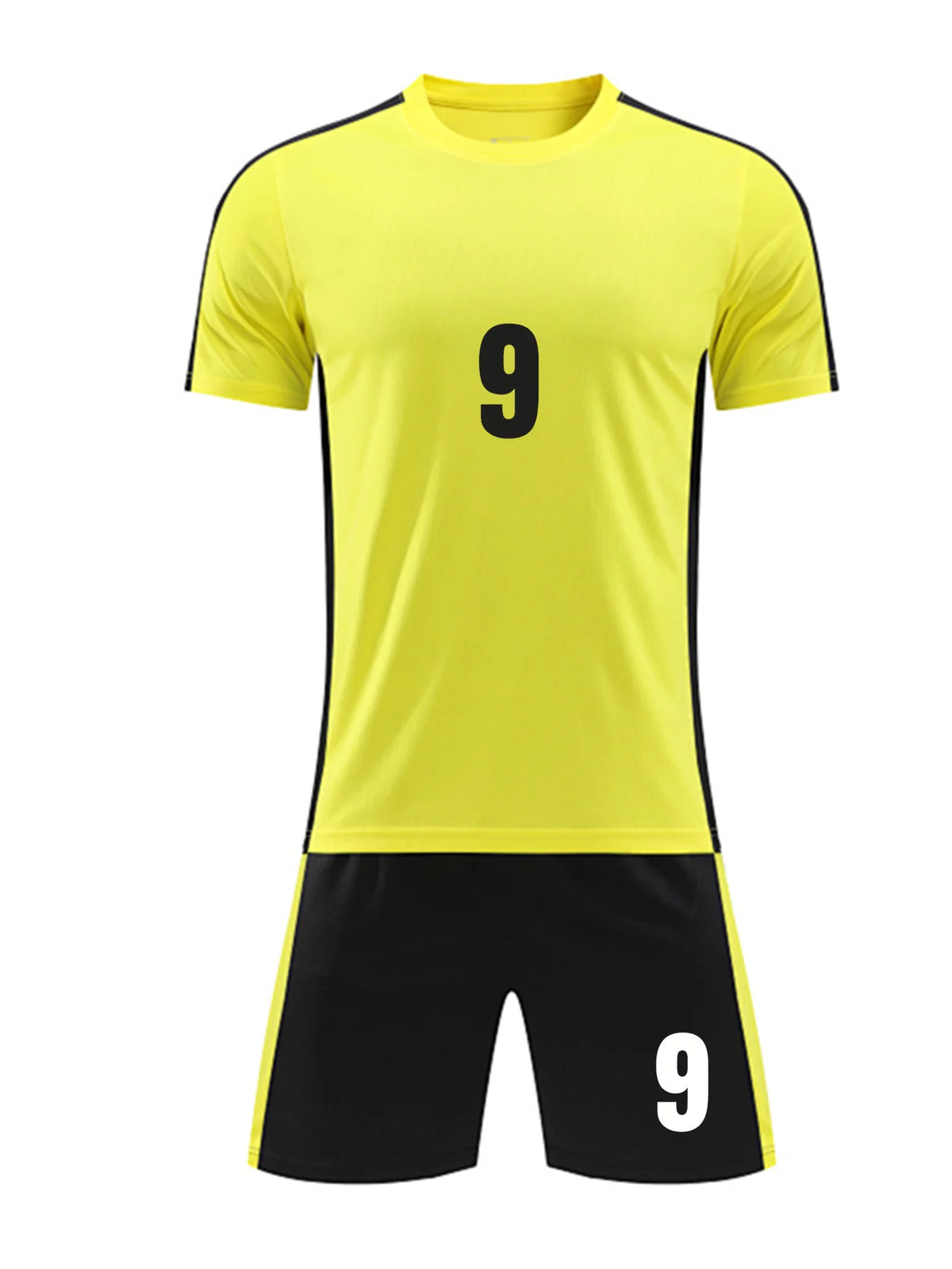 Kids Soccer Training Outfit with Short Sleeve V-Neck Jersey and Shorts, Contrast Trim Sports Clothing Set for Boys and Girls, Youth and Adult Sizes