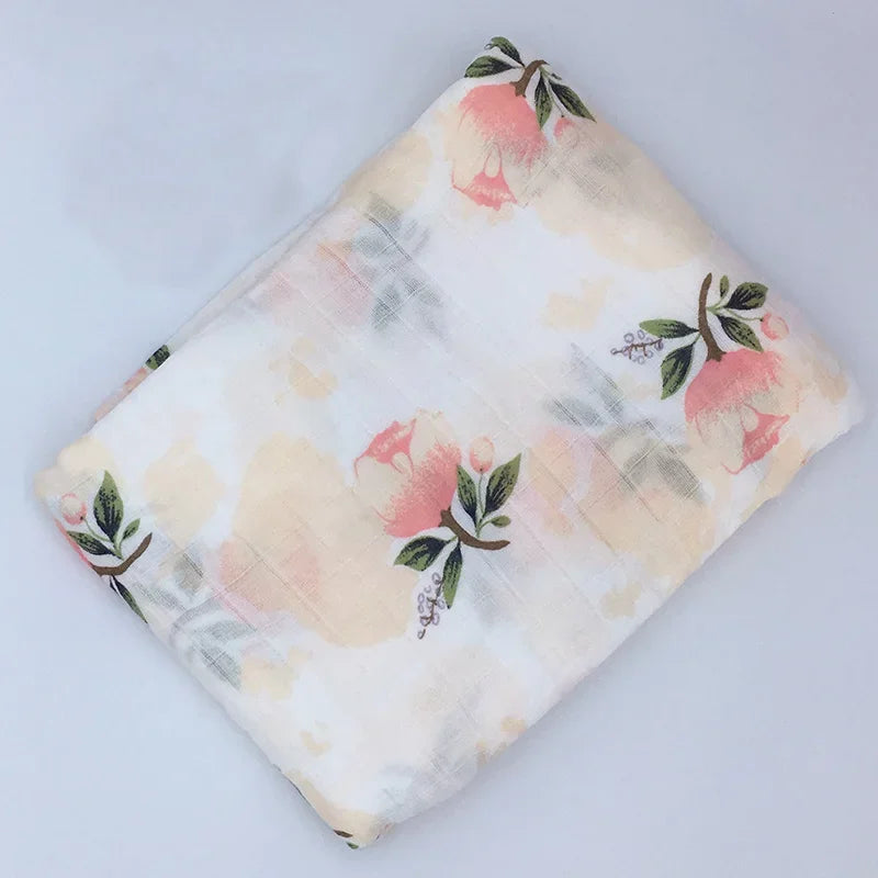 Printed Cotton Muslin Receiving Blanket for Babies with Space, Animal and Floral Designs, Approx. 120 x 120 cm Square Wrap with Smaller Mountain Option