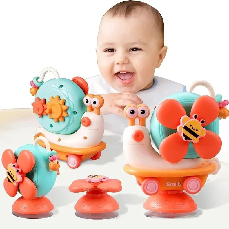 Suction Cup Snail Spinner Toy with Colorful Windmill and Wheeled Design for Supervised Sensory Play, Fine Motor Exploration and Gifting