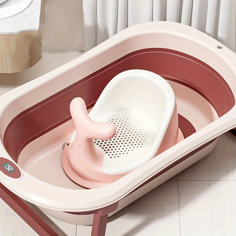 Temperature-Sensing Baby Bathtub with Digital Display, Compact Folding Bath Tub for Supervised Bathing and Small-Bathroom Storage