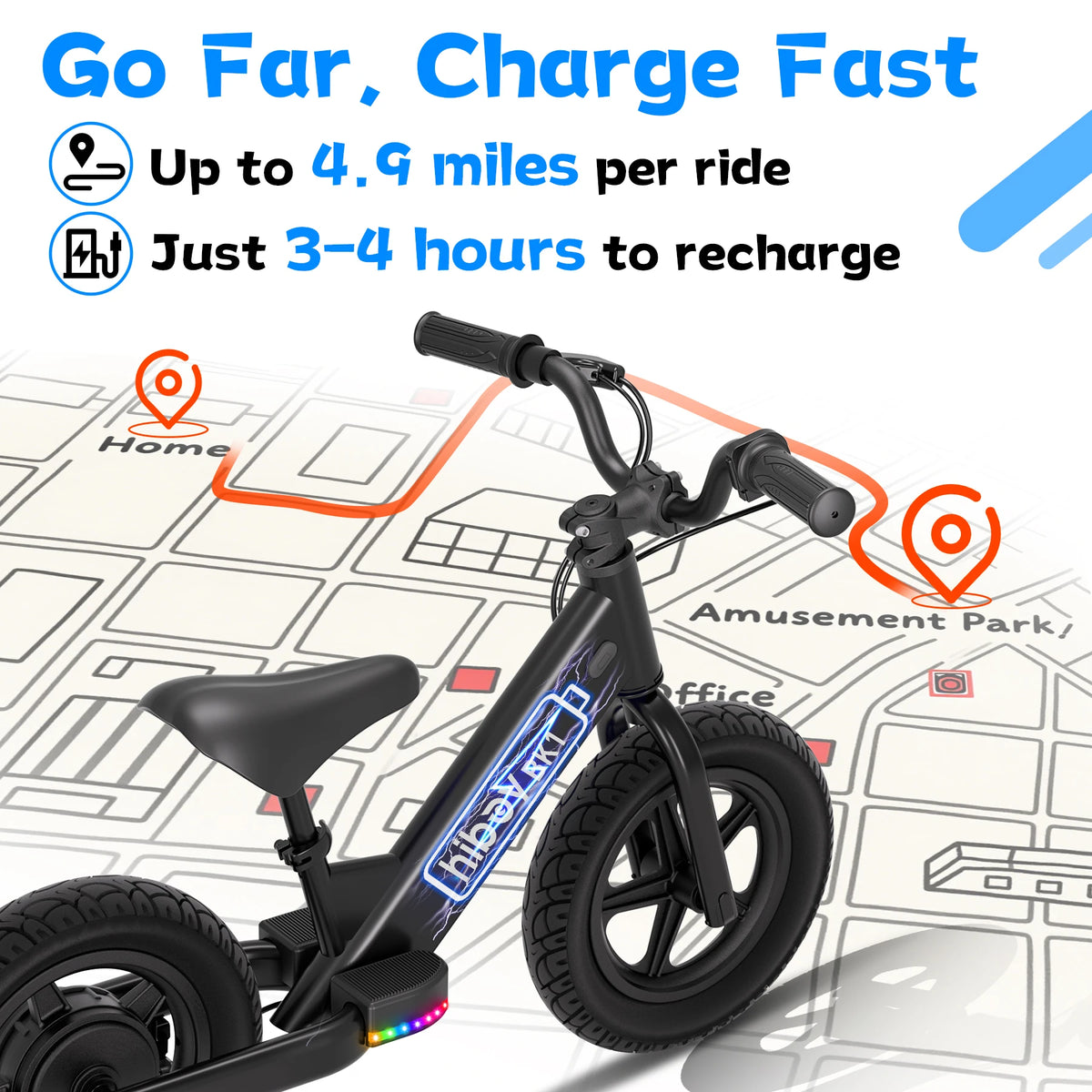 Kids Electric Balance Bike Hiboy BK1 with 12-Inch Tires, Adjustable Seat and Front V-Brake, Up to 9 MPH and 4.9-Mile Range for Ages 3ā5