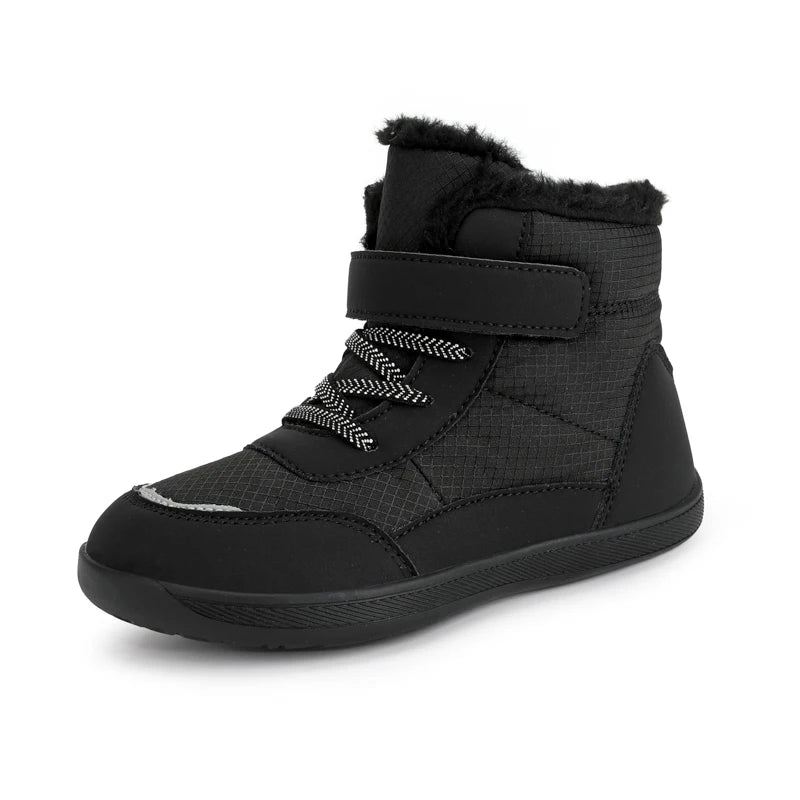 Wide Toe Winter Boots for Kids, Barefoot-Style High-Top Shoes with Cozy Lined Styling and Strap Options for Boys and Girls Cold-Weather Outfits