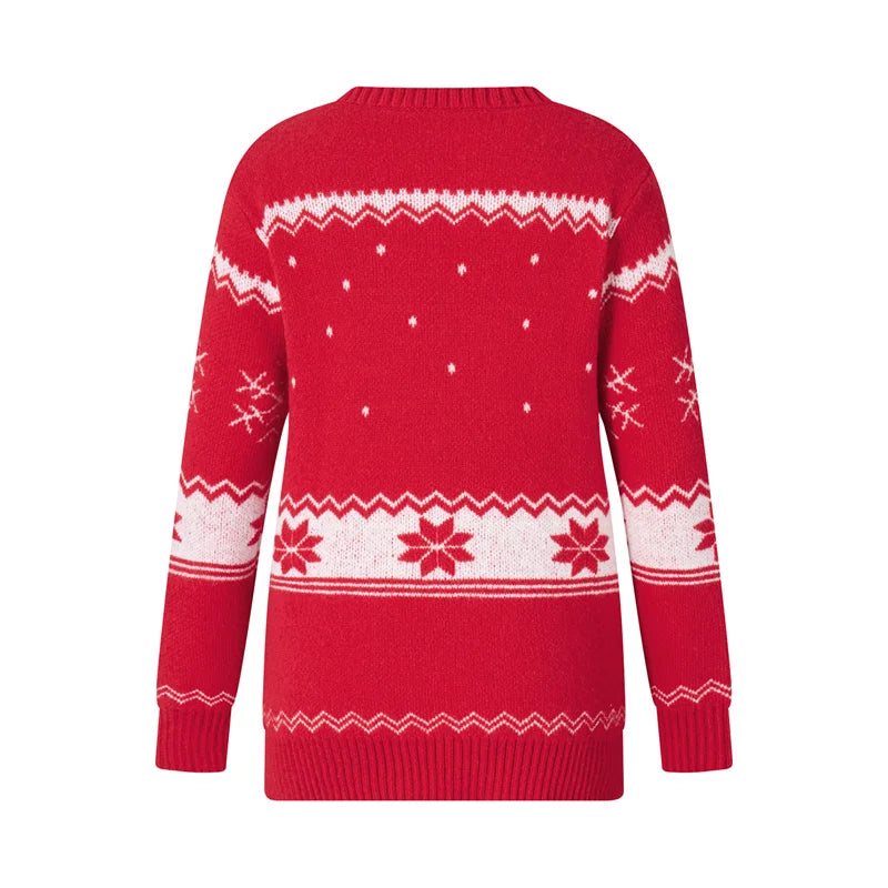 Reindeer Family Christmas Sweaters in Red or Green, Matching Mom Dad and Kids Long Sleeve Crewneck Pullovers for Holiday Photos and Parties
