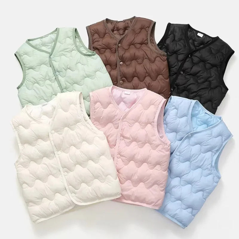 Quilted Toddler Vest with Snap-Front Closure, Solid Color Sleeveless Waistcoat for Boys and Girls in Sizes 2T–6T for Fall and Winter Layering