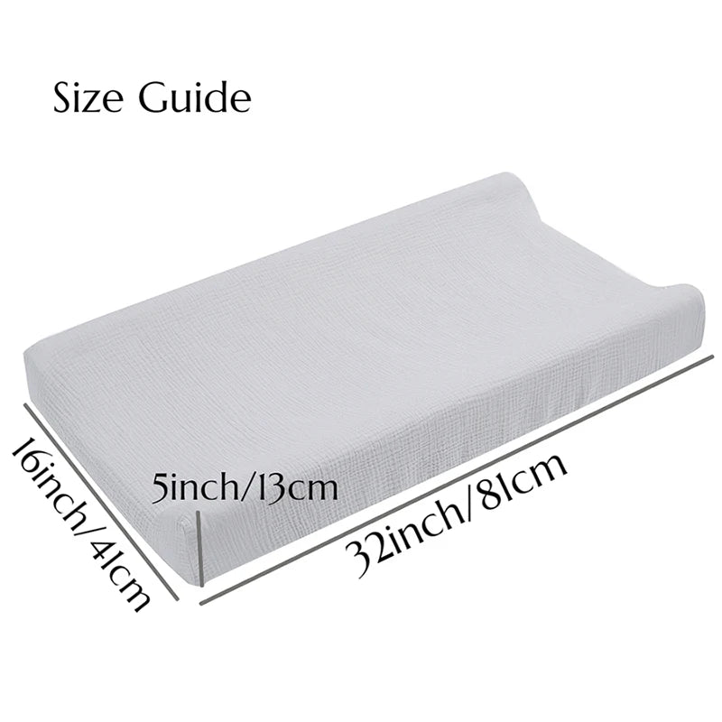 Muslin Cotton Changing Pad Covers 2-Pack with Elastic Edges, Double-Layer Baby Diaper Mat Covers for Newborn Nursery Care and Baby Shower Gifts
