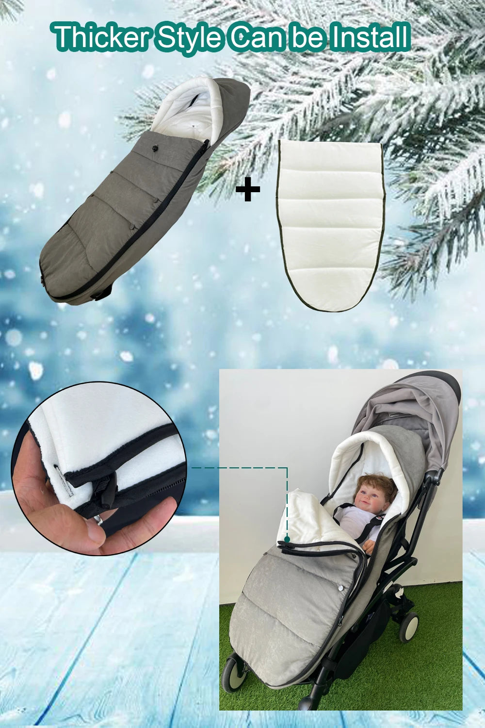 Fleece-Lined Stroller Footmuff for YOYO and Bugaboo, 90 x 45 cm Windproof Waterproof Cover with Storage Bag and Thickened Option