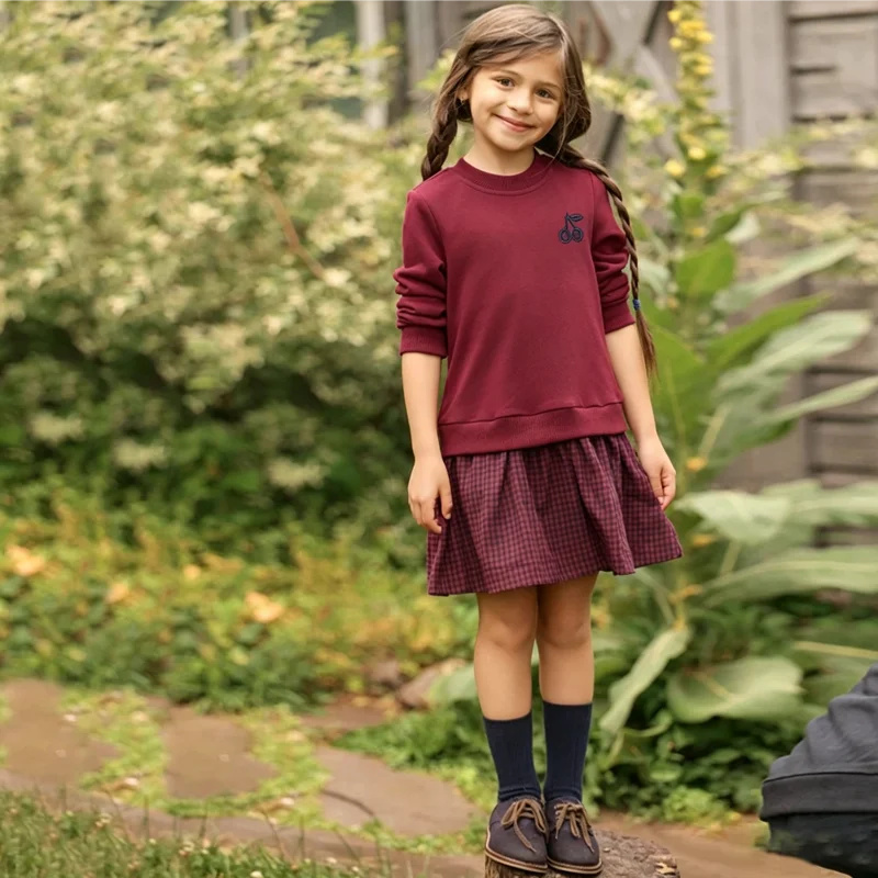 Maroon Gingham Sibling Matching Outfits, Cotton Navy and Burgundy Sweatshirt Dresses, Tops, Jumpers and Baby Rompers for Boys and Girls