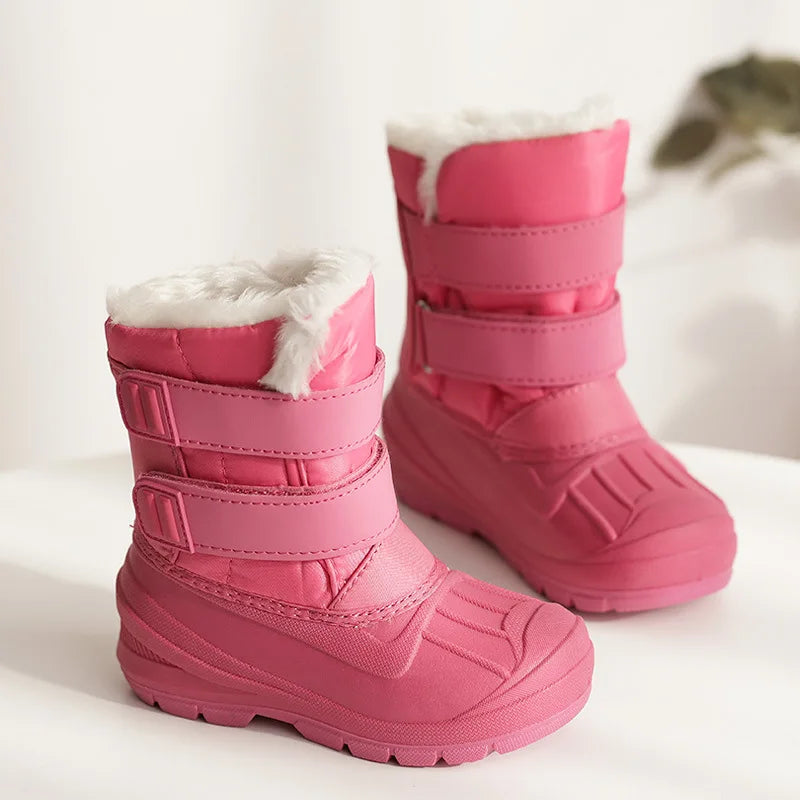Kids Unicorn Winter Boots with Plush Trim, Gold-Tone Horn and Ear Details, Pink and White Fantasy-Themed Cold-Weather Footwear for Girls