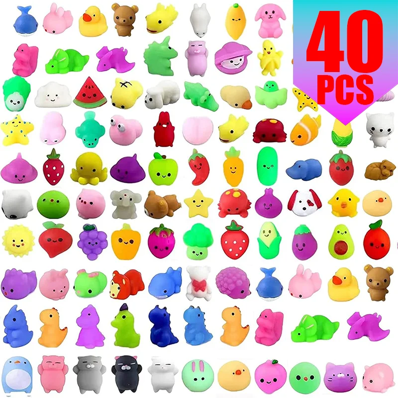 Mochi Squishy Party Favors, Mini Animal and Fruit Squeeze Fidget Toys in Random Assorted Packs for Birthday Goodie Bags and Classroom Prizes