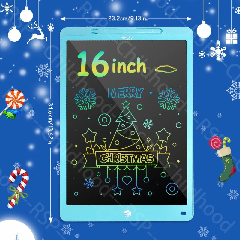 LCD Writing Tablet for Kids, 16-Inch Multicolor Erasable Drawing Board with Lock Switch, Stylus and Lanyard for Learning and Gifts