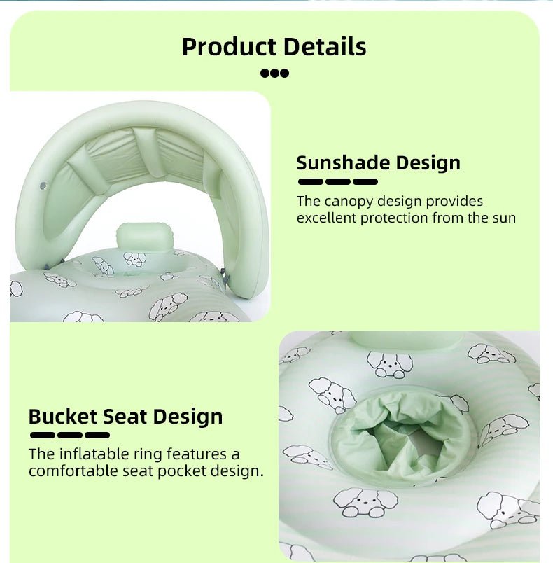 Parent-Child Double-Seat Inflatable Pool Float with Sun Canopy, Two-Seat Swim Ring for Supervised Family Water Play, WDF0752 or WDF0753