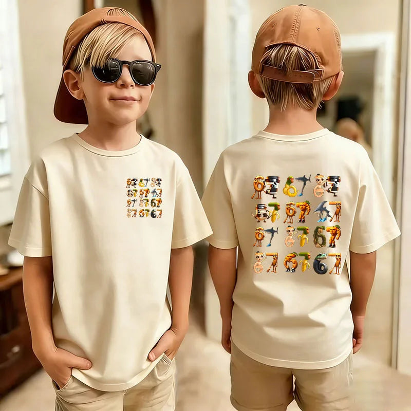 Six Seven Kids T-Shirt with Funny 67 Number Graphic, Short Sleeve Summer Top for Boys and Girls, Casual Playdate Outfits and Birthday Fan Gifts