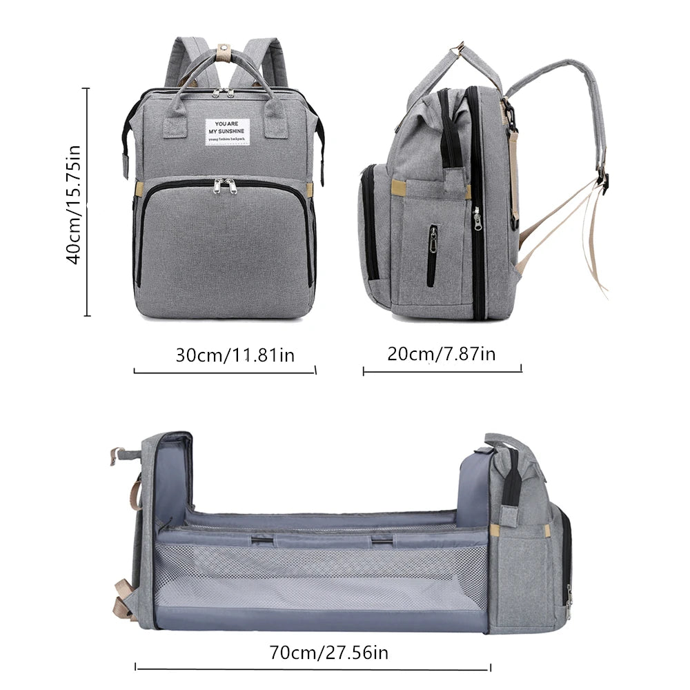 Diaper Backpack with Three Insulated Bottle Pockets and Fold-Out Changing Station, Multi-Pocket Baby Supply Bag for Moms and Dads on Everyday Outings