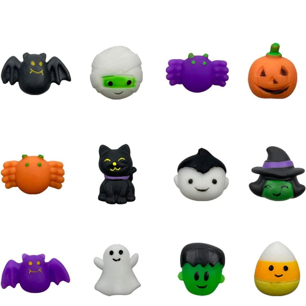 Halloween Mochi Squishy Toys, Random Assorted Squeeze Fidget Packs of 12, 24 or 36 for Party Favors, Goodie Bags and Seasonal Gift Giving