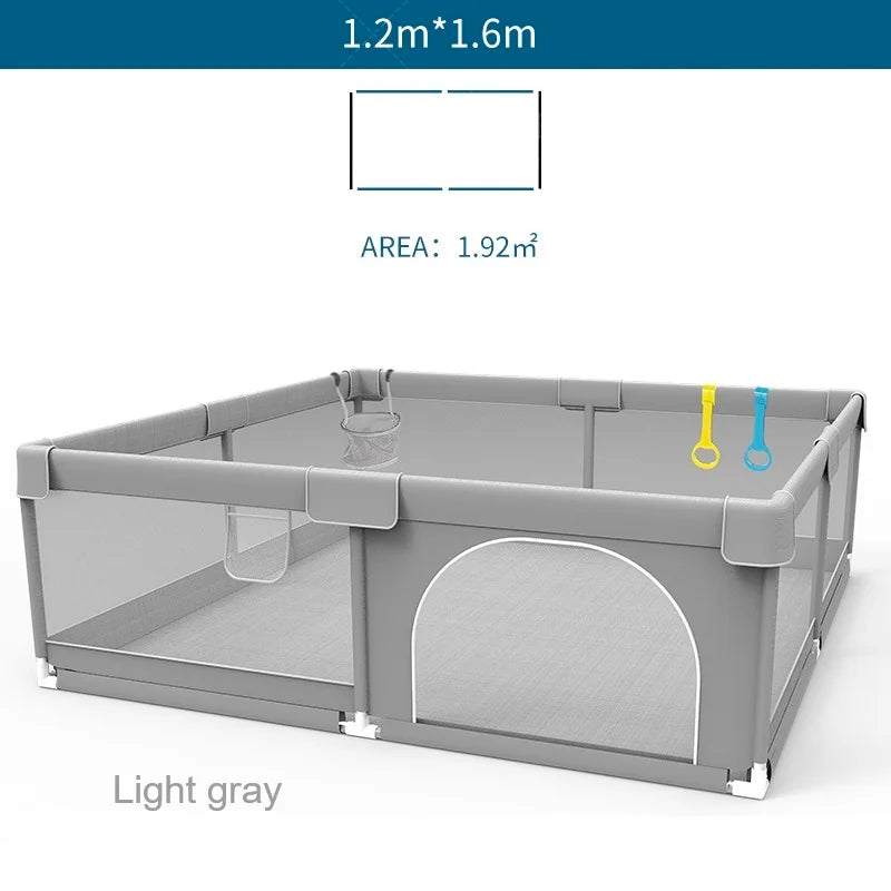 Baby Playpen with Pull Rings by IMBABY, Light Gray Mesh Activity Fence with Zippered Door and Multiple Size Options for Supervised Play