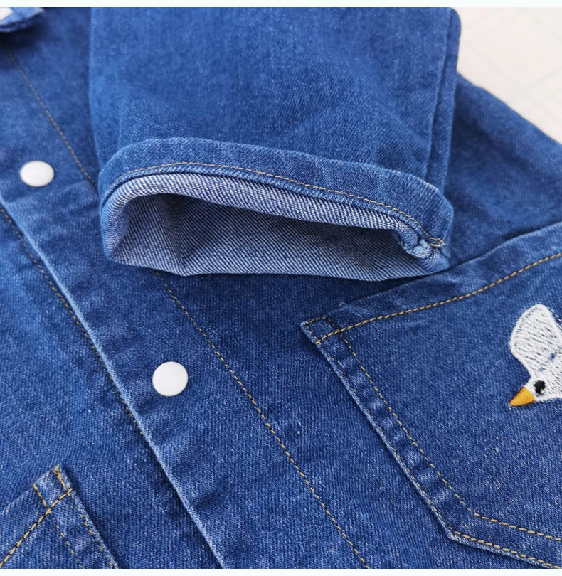 Collared Baby Denim Romper by IENENS with Chest Pockets and Snap Fastenings, Blue Long Sleeve One-Piece Outfit for Boys and Girls in 0-18M Sizes