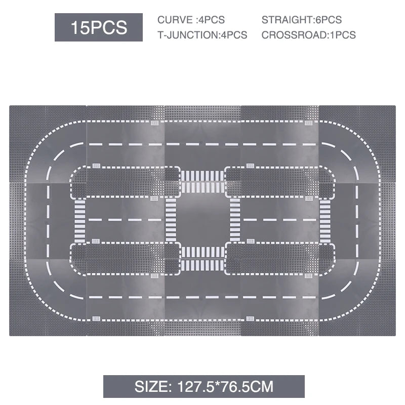City Road Building Block Base Plates, 25.5 x 25.5 cm Single-Sided Street Panels for Brick Town Layouts, Traffic Scenes and Creative Construction Play