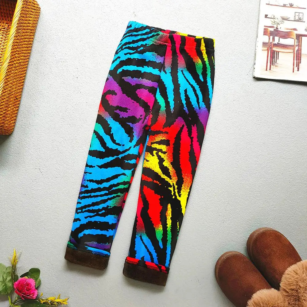 Printed Lined Leggings for Girls, Plush-Textured Winter Pants with Floral Heart and Pattern Options for Toddler and Kids Outfits, Sizes 2-3T to 10-11