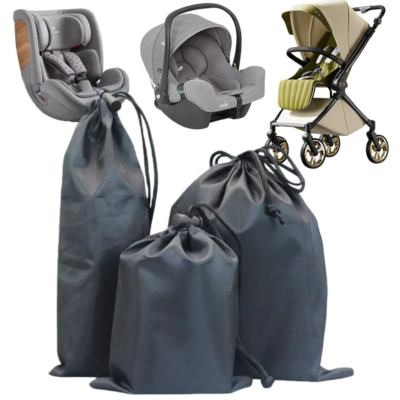 Folded Stroller Storage Bag with Drawstring Closure, Black Dust Cover in Three Sizes for Pushchair Packing, Home Storage and Family Trips