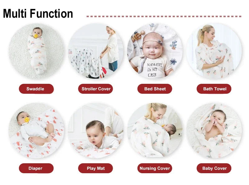 Printed Cotton Muslin Receiving Blanket for Babies with Space, Animal and Floral Designs, Approx. 120 x 120 cm Square Wrap with Smaller Mountain Option
