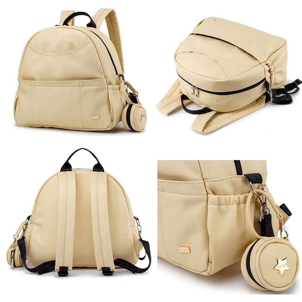 PU Diaper Bag Backpack with Zippered Storage and Front Pockets, 34 x 14 x 32 cm Baby Essentials Organizer for Parents and Everyday Outings