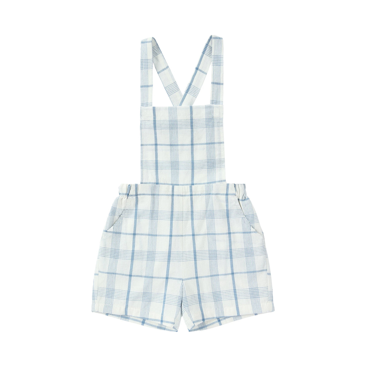 Light Blue Sibling Matching Outfits with Cotton Girls Collared Dresses, Baby Rompers and Boys Plaid Sets, Lyocell Knit Tops and White Separates