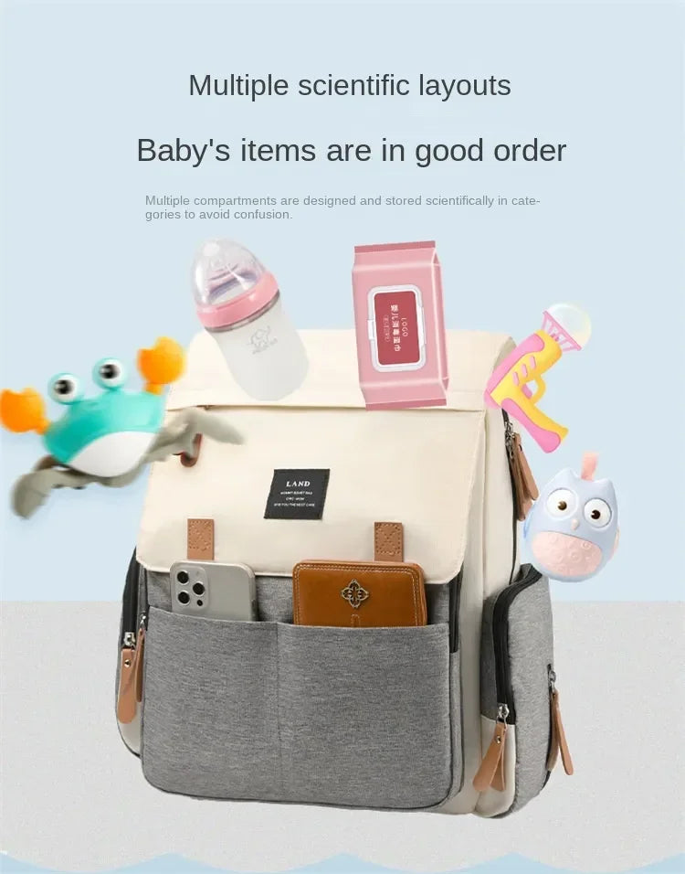 Flap-Top Diaper Backpack with Front Storage Pockets, Two Stroller Hooks and 53 x 34 cm Changing Mat for Baby Essentials and Everyday Parent Outings