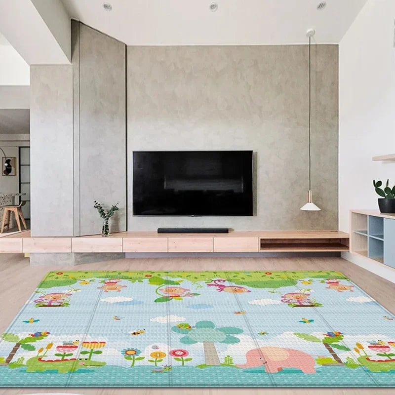 Foldable Baby Activity Mat with Double-Sided Prints, LDPE Padded Wipe-Clean Floor Surface and Carry Bag for Supervised Tummy Time and Toddler Play