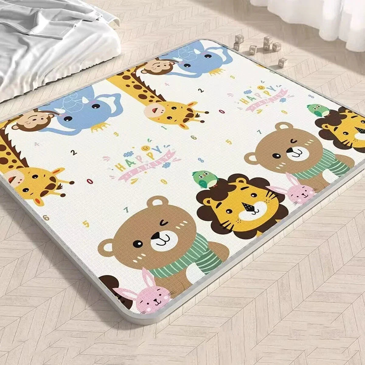 Double-Sided Baby Floor Mat with Animal and Scene Prints, Foldable Foam Crawling Rug in Five Size and Thickness Options for Supervised Play