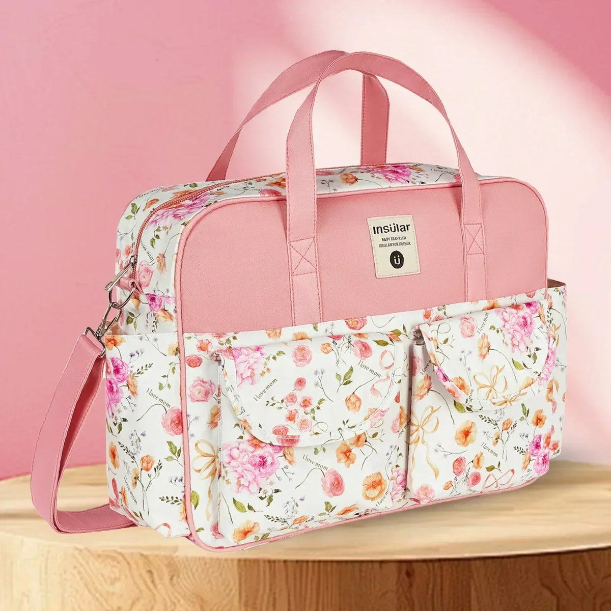 Diaper Tote Bag with Wide Opening and Printed Front Pockets, Large Capacity Baby Essentials Organizer for Moms, Travel and Everyday Outings