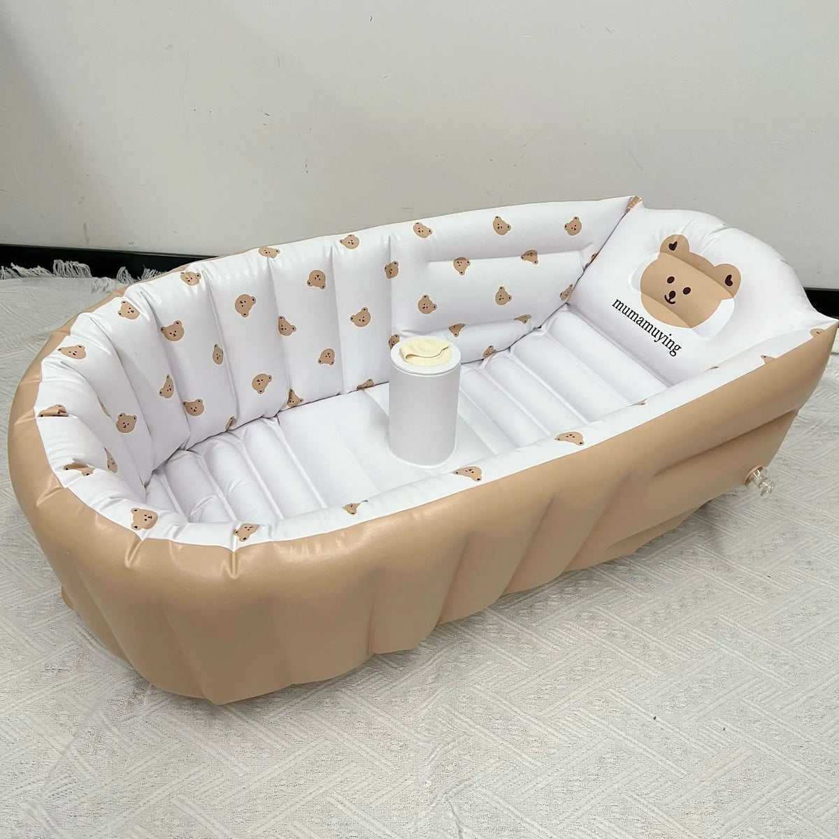 Portable Baby Bath Tub with Built-In Air Pump, Inflatable PVC Bathtub in Animal and Olive Prints for Home Bathing and Family Travel