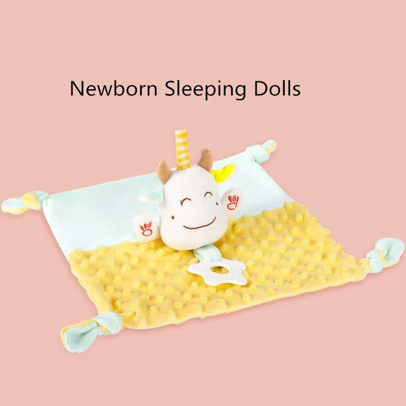 Bunny Lovey Blanket with Star-Shaped Teether, Textured Plush Rabbit Comforter and Colorful Ribbon Tags for Supervised Baby Play and Shower Gifts