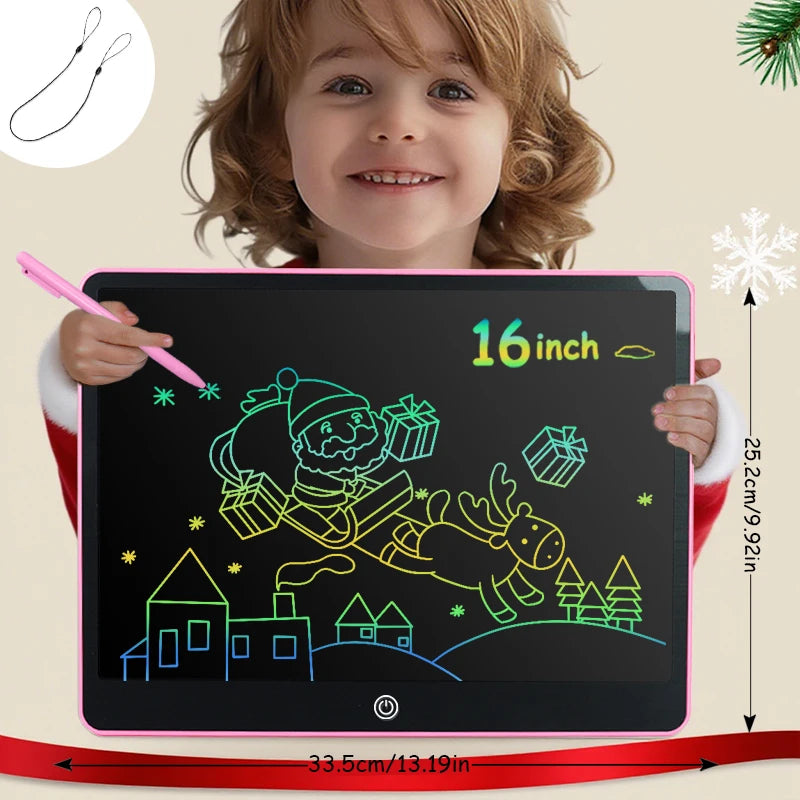 LCD Writing Tablet for Kids, 16-Inch Multicolor Erasable Drawing Board with Lock Switch, Stylus and Lanyard for Learning and Gifts