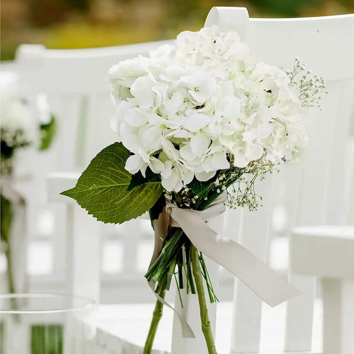 Artificial Hydrangea Flower Heads, 50-Piece Silk-Fabric Floral Set with Stem or Leaf Options for DIY Wedding Centerpieces, Baby Showers and Home Decor