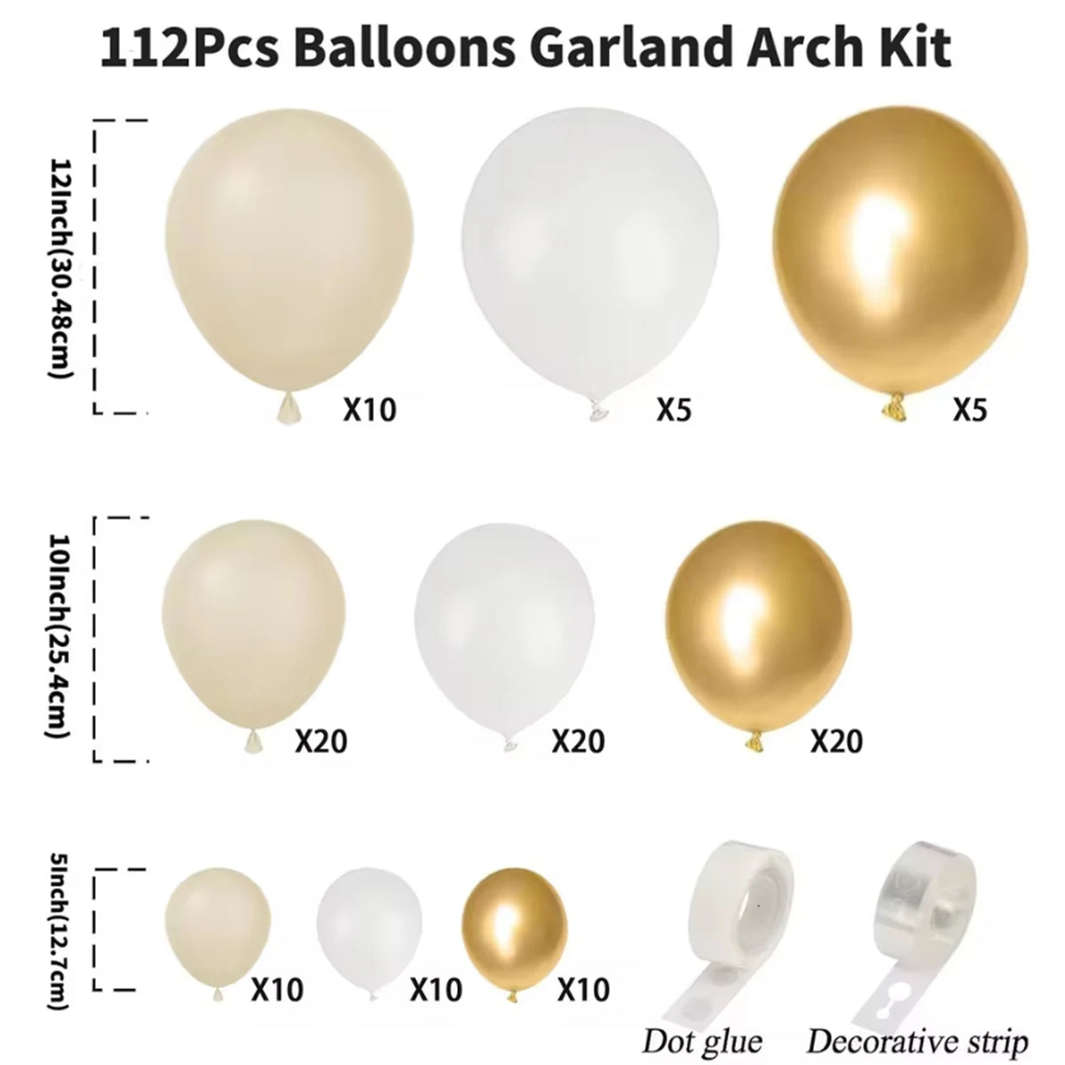 Sand White and Gold Balloon Arch Kit with Mixed-Size Balloons for DIY Wedding Garlands, Bridal Showers, Baptisms and Birthday Party Decor