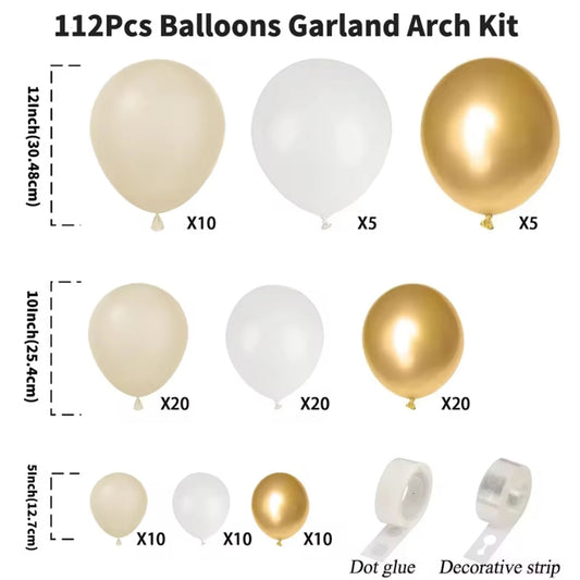 Sand White and Gold Balloon Arch Kit with Mixed-Size Balloons for DIY Wedding Garlands, Bridal Showers, Baptisms and Birthday Party Decor