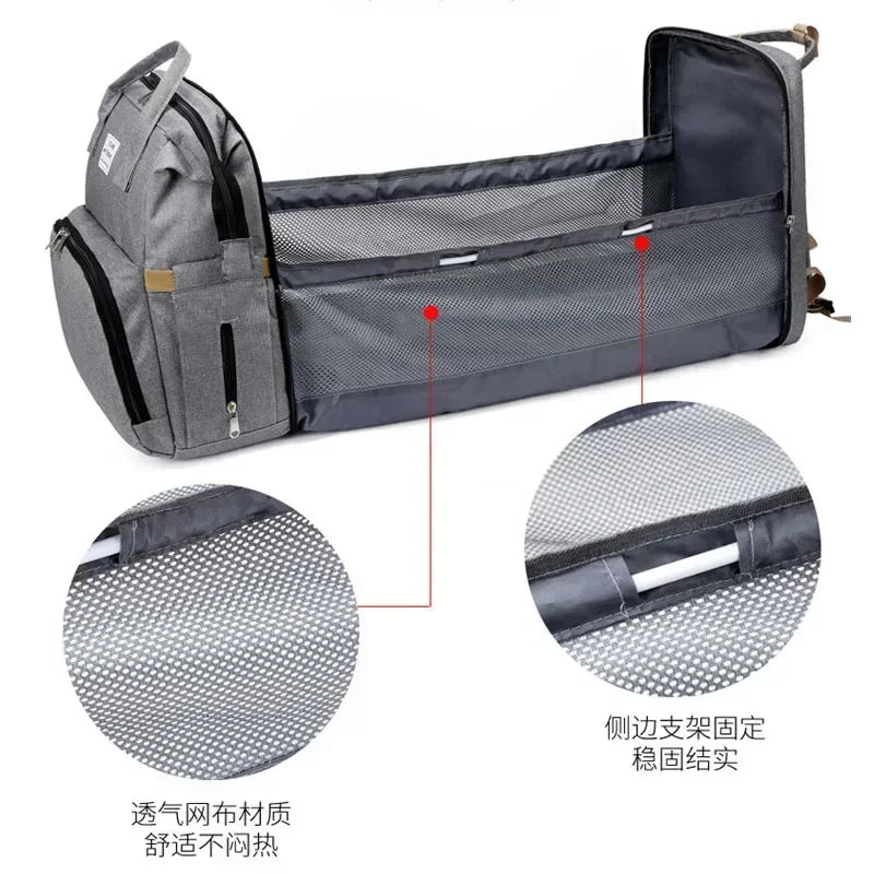 Diaper Bag Backpack with Fold-Out Changing Station, Large Capacity Baby Essentials Organizer with Bottle Pockets and Changing Mat for Parents