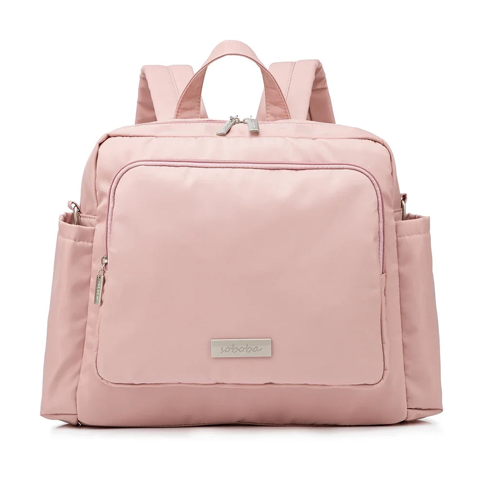 Diaper Bag Backpack with Wide Front Zip Pocket, SOBOBA Baby Essentials Organizer with Side Pockets and Top Handle, 34 x 32 x 12 cm