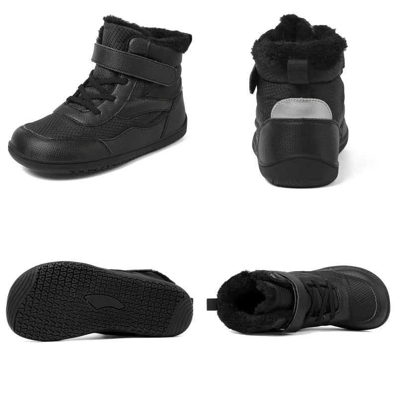 Wide Toe Winter Boots for Kids, Barefoot-Style High-Top Shoes with Cozy Lined Styling and Strap Options for Boys and Girls Cold-Weather Outfits